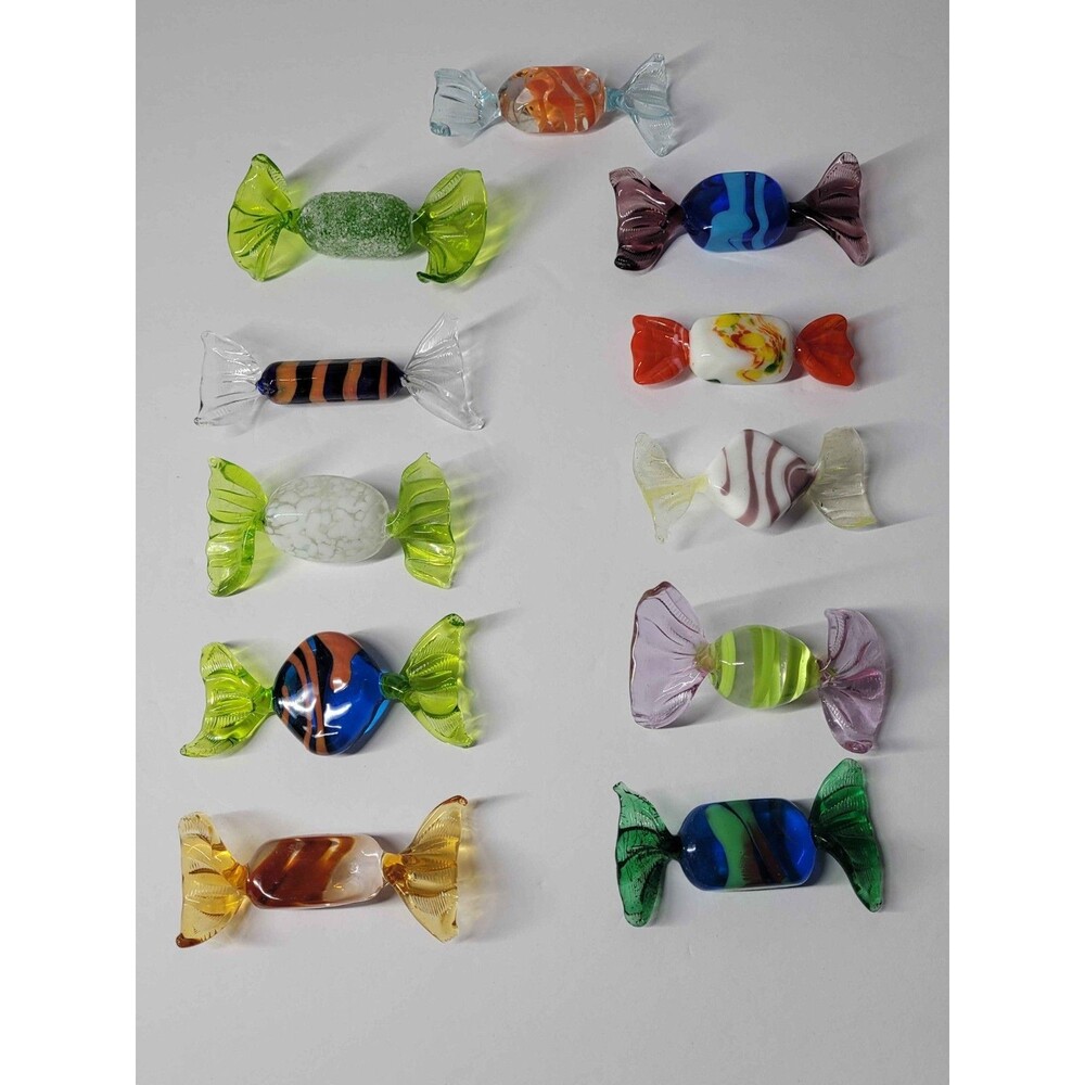 Lot of 11 Vintage Hand Blown Murano Style Art Glass Wrapped Candies Decor